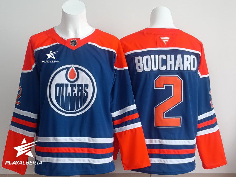 Men 2025 Edmonton Oilers #2 Bouchard Blue Fanatics Home Premium NHL Jersey style 2